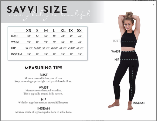 Savvi Sizing Guide