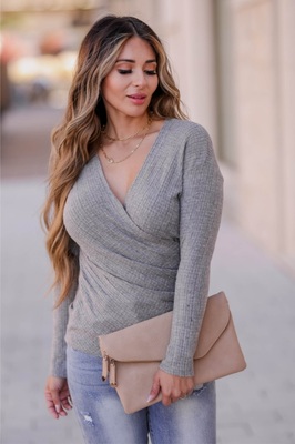 CBRAND COUNT ON ME WRAP TOP - GREY